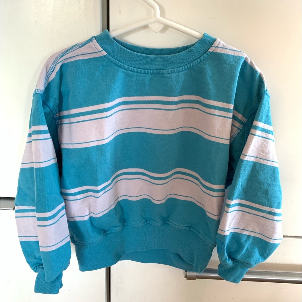 Main Story organic striped boxy fit oversized balloon sweatshirt blue 2T